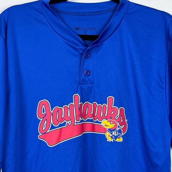 Holloway Kansas University Jayhawks Blue Jersey Tee Size Large - Picture 3 of 9